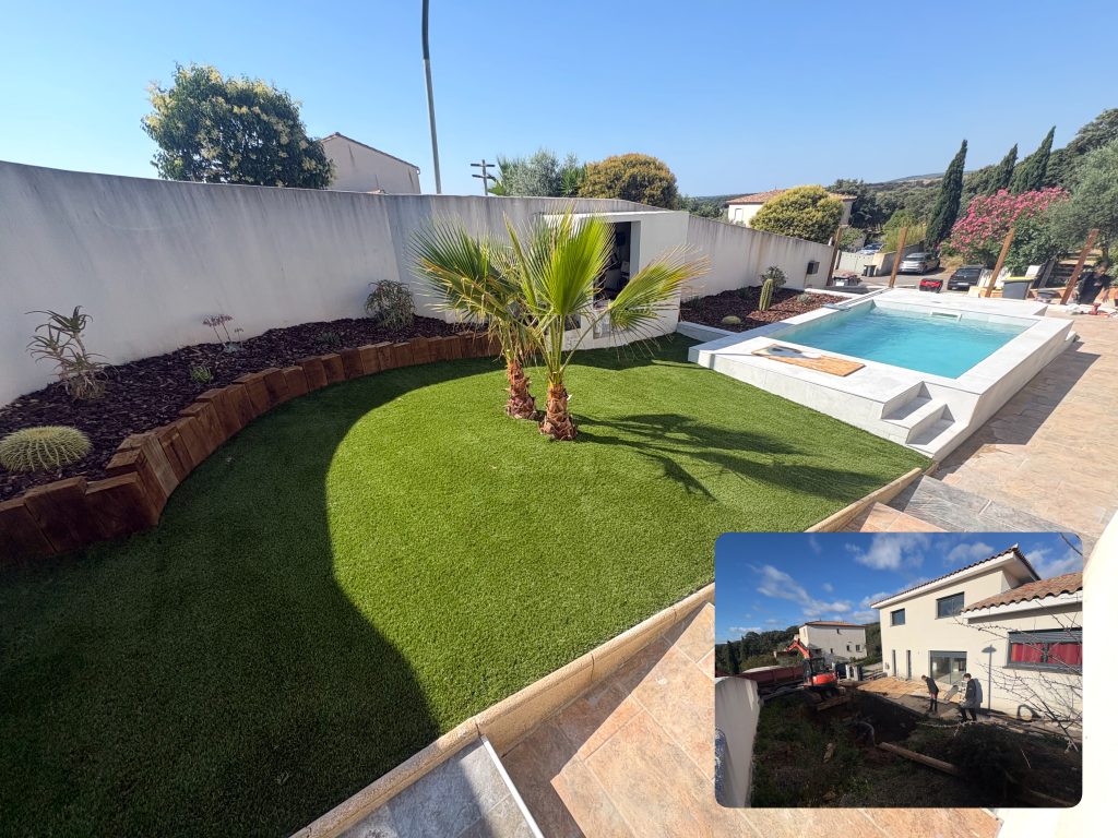 Aménagement extérieur avec piscine avant après dans l’Hérault – Allo Artisans 34